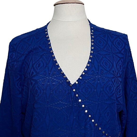 Ruby Rd Blue Lace Top XL Surplice Embellished Classic Career Office Semi Formal - Picture 3 of 11